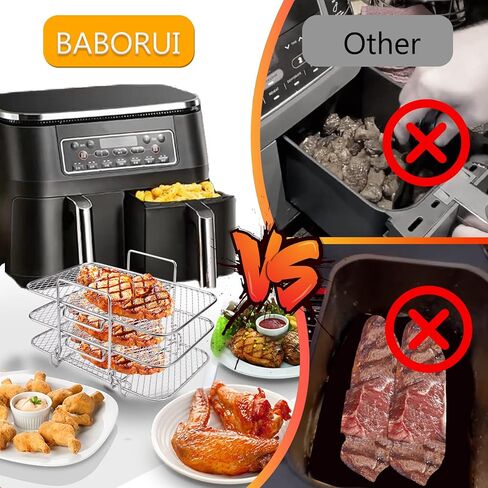 BABORUI Air Fryer Rack for Ninja Dual Air Fryer, 3-Layer Dehydrator Rack for Expanding Food Capacity, Time-Saving Air Fryer Accessories Compatible with Ninja Foodi Air Fryer DZ201 in Saudi Arabia