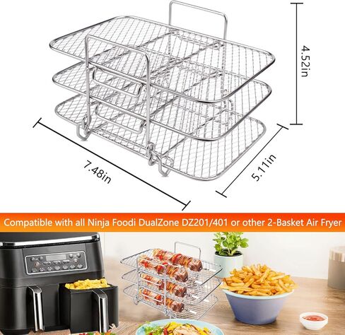 BABORUI Air Fryer Rack for Ninja Dual Air Fryer, 3-Layer Dehydrator Rack for Expanding Food Capacity, Time-Saving Air Fryer Accessories Compatible with Ninja Foodi Air Fryer DZ201 in Saudi Arabia