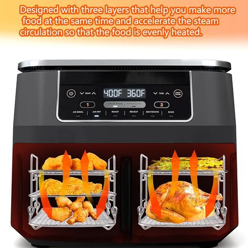 BABORUI Air Fryer Rack for Ninja Dual Air Fryer, 3-Layer Dehydrator Rack for Expanding Food Capacity, Time-Saving Air Fryer Accessories Compatible with Ninja Foodi Air Fryer DZ201 in Saudi Arabia
