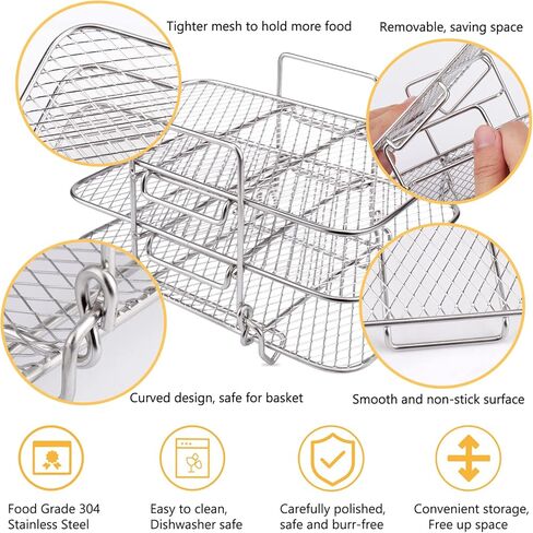 BABORUI Air Fryer Rack for Ninja Dual Air Fryer, 3-Layer Dehydrator Rack for Expanding Food Capacity, Time-Saving Air Fryer Accessories Compatible with Ninja Foodi Air Fryer DZ201 in Saudi Arabia