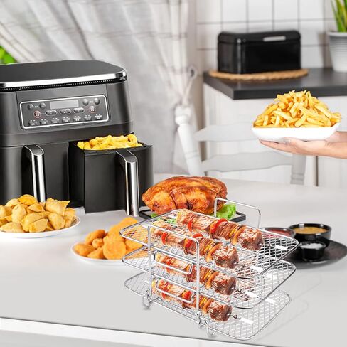 BABORUI Air Fryer Rack for Ninja Dual Air Fryer, 3-Layer Dehydrator Rack for Expanding Food Capacity, Time-Saving Air Fryer Accessories Compatible with Ninja Foodi Air Fryer DZ201 in Saudi Arabia