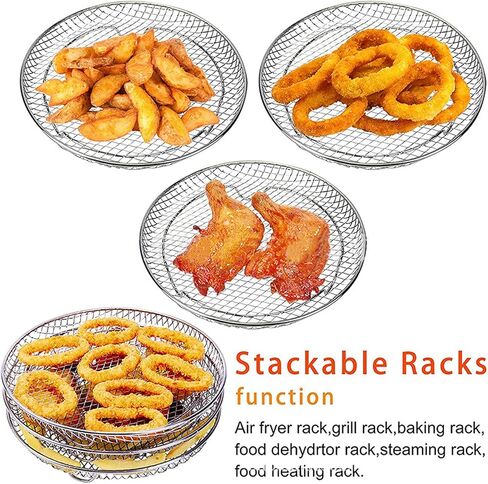 Air Fryer Rack, 3Pcs Air Fryer Dehydrator Racks Stackable Food Grade Stainless Steel Fruit Meat Dehydration Air Fryer Rack for Air Fryer in Saudi Arabia