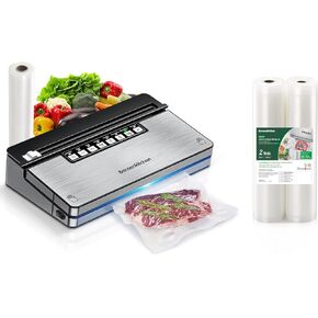 ماكينة تفريغ الهواء من Bonsenkitchen، ماكينة غلق الطعام بالتفريغ من الفولاذ المقاوم للصدأ مع نظام غلق بالتفريغ 8 في 1، 6 أوضاع لتفريغ الطعام، قطاعة مدمجة وتخزين الحقائب، تصميم مدمج مع مجموعة أدوات البدء in Kuwait