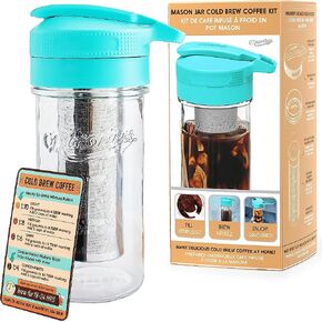 Masontops Cold Brew Makers Kit - Deluxe Iced Coffee Maker with Glass Pitcher & Stainless Steel Mesh Filter - Easy Pour Fridge Cold Brewer System in Saudi Arabia