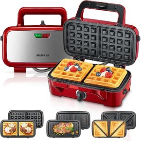 FOHERE Waffle Maker 3 in 1 with Removable Non-Stick Plates, 1200W | Sandwich Maker & Panini Press 5-Gear Temp Control and Ready Indicator Lights, Dishwasher Safe,Cool Touch Handle,Easy to Clean in Kuwait