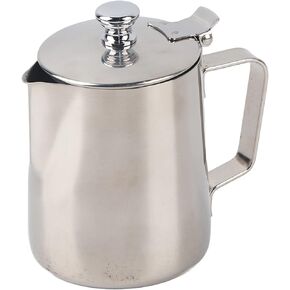 أكواب كريمر، كوب قهوة من الفولاذ المقاوم للصدأ سعة 350 مل، إبريق إبريق الحليب مع غطاء لفن قهوة اللاتيه للمطبخ المكتبي in Kuwait