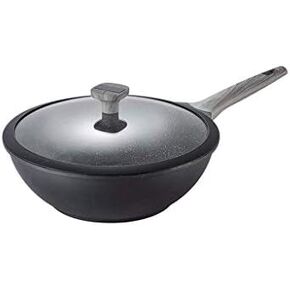 Modern Frying Pan-Wok with Tempered Glass Lid, High-Grade Aluminum Wok Non-Stick Induction Safety Wooden Hle, Suitable for Gas Stove in Kuwait