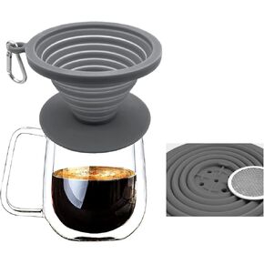 Collapsible Coffee Dripper Pour Over Coffee Filter, Silicone Reusable Coffee Maker,Paperless Coffee Brew Maker,Dishwasher Safe,Carabineer for Hiking, Backpacking,Camping,Home,Office(Brown)