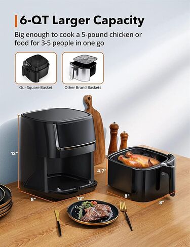 iLIKENEW Air Fryer Large XL 6 QT 1750W Oven with TOUCH Control Panel 11 Functions Fry, Roast, Reheat, Bake, Nonstick Easy Clean, Auto Shut Off, Portable, Camping 50 Free Recipes in Saudi Arabia