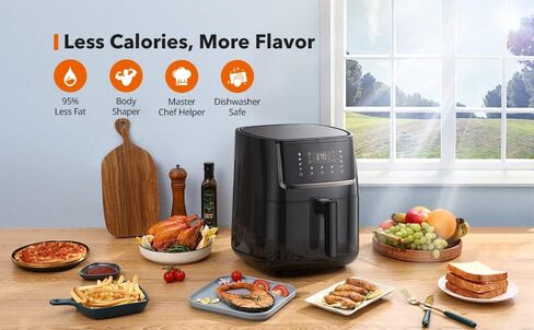 iLIKENEW Air Fryer Large XL 6 QT 1750W Oven with TOUCH Control Panel 11 Functions Fry, Roast, Reheat, Bake, Nonstick Easy Clean, Auto Shut Off, Portable, Camping 50 Free Recipes in Saudi Arabia