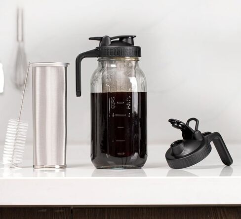 جيلمو برطمان ماسون لتحضير القهوة الباردة مع مجموعة من موزعات الكريمة - زجاج متين 32 اونصة (1 كوارت)، فلتر ستانلس ستيل شديد التحمل للقهوة المثلجة in Kuwait