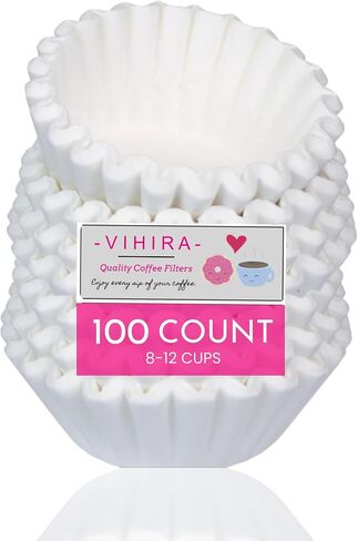 فلاتر قهوة كبيرة الحجم من Vihira، 8-12 كوب، عدد 200، فلاتر قهوة ذات سلة بيضاء، طبيعية 100%، تمتص الزيت، خالية من الوبر (200) in Saudi Arabia