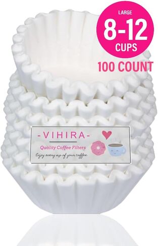 فلاتر قهوة كبيرة الحجم من Vihira، 8-12 كوب، عدد 200، فلاتر قهوة ذات سلة بيضاء، طبيعية 100%، تمتص الزيت، خالية من الوبر (200) in Saudi Arabia