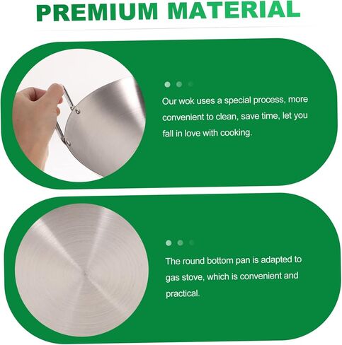 Stainless Steel Wok Flat Bottom Wok Stainless Steel Saute Pan Wok for Induction Cooktop Stir Fry Pan Korean Soup Pots Grilling Wok Pot Kitchen Gadget Wok with Double Handle Metal in Saudi Arabia