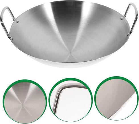 Stainless Steel Wok Flat Bottom Wok Stainless Steel Saute Pan Wok for Induction Cooktop Stir Fry Pan Korean Soup Pots Grilling Wok Pot Kitchen Gadget Wok with Double Handle Metal in Saudi Arabia