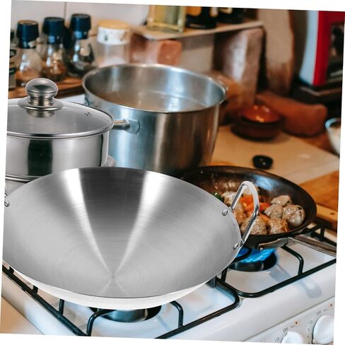 Stainless Steel Wok Flat Bottom Wok Stainless Steel Saute Pan Wok for Induction Cooktop Stir Fry Pan Korean Soup Pots Grilling Wok Pot Kitchen Gadget Wok with Double Handle Metal in Saudi Arabia