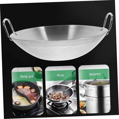Stainless Steel Wok Flat Bottom Wok Stainless Steel Saute Pan Wok for Induction Cooktop Stir Fry Pan Korean Soup Pots Grilling Wok Pot Kitchen Gadget Wok with Double Handle Metal in Saudi Arabia