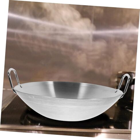 Stainless Steel Wok Flat Bottom Wok Stainless Steel Saute Pan Wok for Induction Cooktop Stir Fry Pan Korean Soup Pots Grilling Wok Pot Kitchen Gadget Wok with Double Handle Metal in Saudi Arabia
