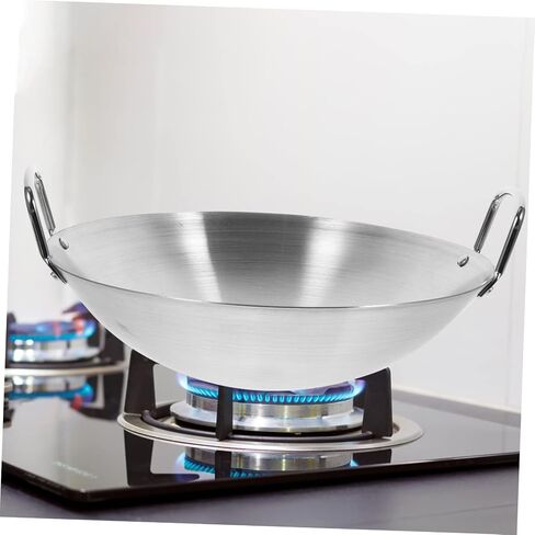 Stainless Steel Wok Flat Bottom Wok Stainless Steel Saute Pan Wok for Induction Cooktop Stir Fry Pan Korean Soup Pots Grilling Wok Pot Kitchen Gadget Wok with Double Handle Metal in Saudi Arabia