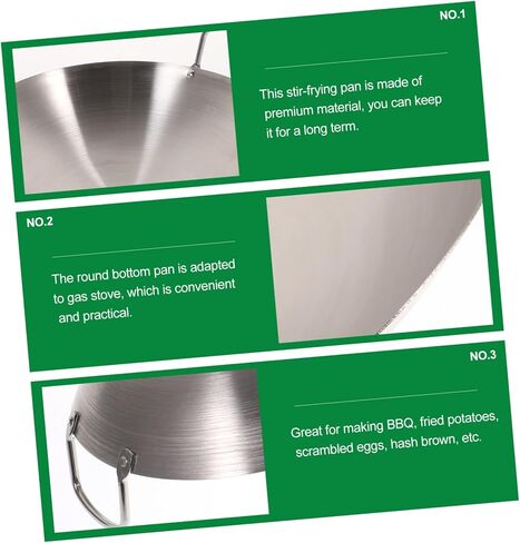 Stainless Steel Wok Flat Bottom Wok Stainless Steel Saute Pan Wok for Induction Cooktop Stir Fry Pan Korean Soup Pots Grilling Wok Pot Kitchen Gadget Wok with Double Handle Metal in Saudi Arabia