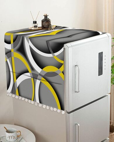 غطاء مقاوم للغبار لفرن الميكروويف بتصميم هندسي حديث، غطاء واقي للثلاجة وغسالة الملابس في الميكروويف مع جيوب تخزين 12 بوصة × 35 بوصة - نمط فني دائري أصفر in Kuwait