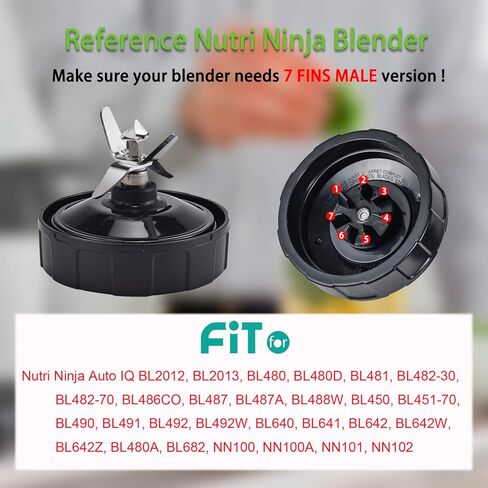 Blender Blade Fit for Ninja, Replacement Parts 6 Fin Male Blade, Blender Accessories Compatible with Nutri Ninja Auto IQ BL660 BL663 & BL740, Only Fit 16oz Cups in Kuwait