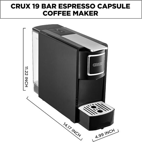 Crux Espresso Machine for Nespresso Pods - Programmable Coffee Brewer Capsule Compatible with Large Removable Water Tank and Drip Tray, Black and Silver in Kuwait