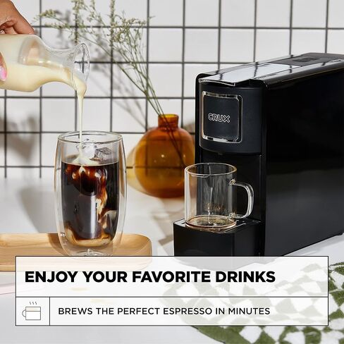 Crux Espresso Machine for Nespresso Pods - Programmable Coffee Brewer Capsule Compatible with Large Removable Water Tank and Drip Tray, Black and Silver in Kuwait