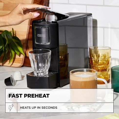 Crux Espresso Machine for Nespresso Pods - Programmable Coffee Brewer Capsule Compatible with Large Removable Water Tank and Drip Tray, Black and Silver in Kuwait