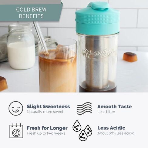 Masontops Cold Brew Makers Kit - Deluxe Iced Coffee Maker with Glass Pitcher & Stainless Steel Mesh Filter - Easy Pour Fridge Cold Brewer System in Kuwait