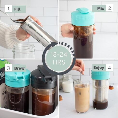 Masontops Cold Brew Makers Kit - Deluxe Iced Coffee Maker with Glass Pitcher & Stainless Steel Mesh Filter - Easy Pour Fridge Cold Brewer System in Kuwait