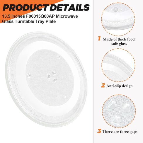 طبق الصينية الدوارة الزجاجي للمايكروويف من Beaquicy F06015Q00AP 13.5 بوصة - بديل لفرن باناسونيك in Kuwait