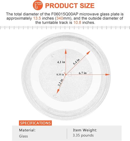 طبق الصينية الدوارة الزجاجي للمايكروويف من Beaquicy F06015Q00AP 13.5 بوصة - بديل لفرن باناسونيك in Kuwait