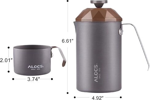 صانعة القهوة بالضغط الفرنسي Alocs (21 أونصة)، مصنوعة من ألومينا الصلب مع مقبض من الفولاذ المقاوم للصدأ مع فناجين شاي القهوة مع شاشات ترشيح مزدوجة للمنزل والمكتب والسفر والتخييم in Saudi Arabia