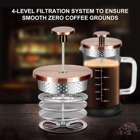 French Press Coffee Maker 34 Ounce Espresso Tea Coffee Maker with 4 Filters System, Stainless Steel Plunger and Heat Resistant Borosilicate Glass BPA-Free Brewed Tea Pot Coffee Plunger in Kuwait
