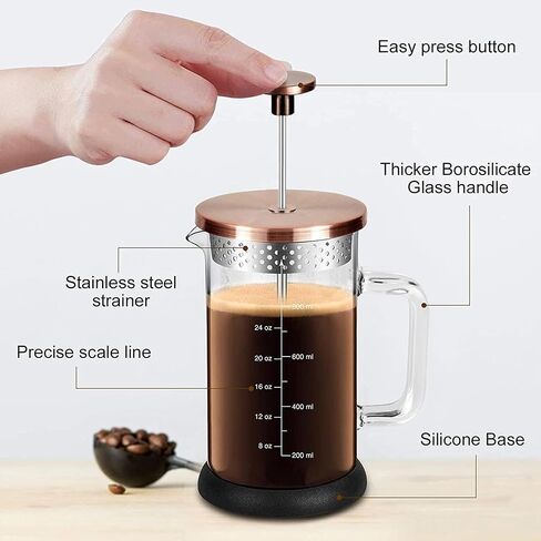 French Press Coffee Maker 34 Ounce Espresso Tea Coffee Maker with 4 Filters System, Stainless Steel Plunger and Heat Resistant Borosilicate Glass BPA-Free Brewed Tea Pot Coffee Plunger in Kuwait