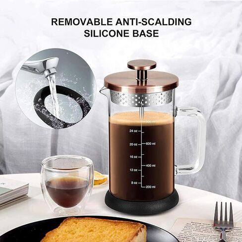 French Press Coffee Maker 34 Ounce Espresso Tea Coffee Maker with 4 Filters System, Stainless Steel Plunger and Heat Resistant Borosilicate Glass BPA-Free Brewed Tea Pot Coffee Plunger in Kuwait