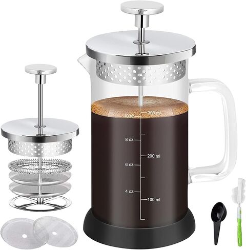 French Press Coffee Maker 34 Ounce Espresso Tea Coffee Maker with 4 Filters System, Stainless Steel Plunger and Heat Resistant Borosilicate Glass BPA-Free Brewed Tea Pot Coffee Plunger in Kuwait