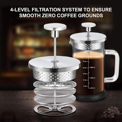 French Press Coffee Maker 34 Ounce Espresso Tea Coffee Maker with 4 Filters System, Stainless Steel Plunger and Heat Resistant Borosilicate Glass BPA-Free Brewed Tea Pot Coffee Plunger in Kuwait