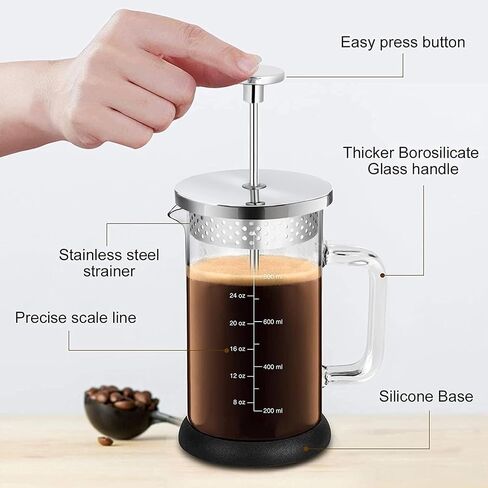 French Press Coffee Maker 34 Ounce Espresso Tea Coffee Maker with 4 Filters System, Stainless Steel Plunger and Heat Resistant Borosilicate Glass BPA-Free Brewed Tea Pot Coffee Plunger in Kuwait