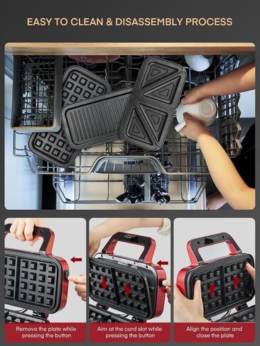 FOHERE Waffle Maker 3 in 1 with Removable Non-Stick Plates, 1200W | Sandwich Maker & Panini Press 5-Gear Temp Control and Ready Indicator Lights, Dishwasher Safe,Cool Touch Handle,Easy to Clean in Kuwait