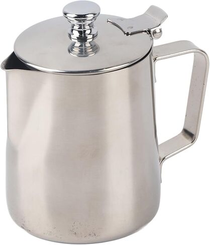 أكواب كريمر، كوب قهوة من الفولاذ المقاوم للصدأ سعة 350 مل، إبريق إبريق الحليب مع غطاء لفن قهوة اللاتيه للمطبخ المكتبي in Kuwait