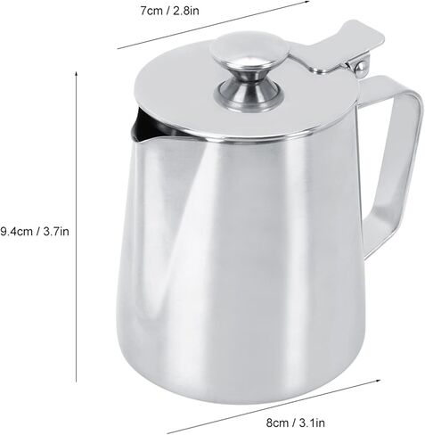 أكواب كريمر، كوب قهوة من الفولاذ المقاوم للصدأ سعة 350 مل، إبريق إبريق الحليب مع غطاء لفن قهوة اللاتيه للمطبخ المكتبي in Kuwait