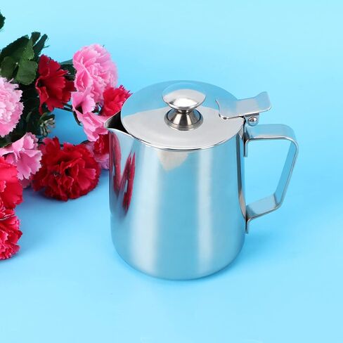 أكواب كريمر، كوب قهوة من الفولاذ المقاوم للصدأ سعة 350 مل، إبريق إبريق الحليب مع غطاء لفن قهوة اللاتيه للمطبخ المكتبي in Kuwait