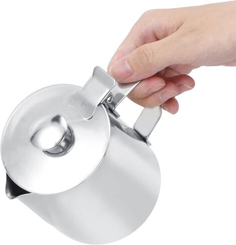 أكواب كريمر، كوب قهوة من الفولاذ المقاوم للصدأ سعة 350 مل، إبريق إبريق الحليب مع غطاء لفن قهوة اللاتيه للمطبخ المكتبي in Kuwait