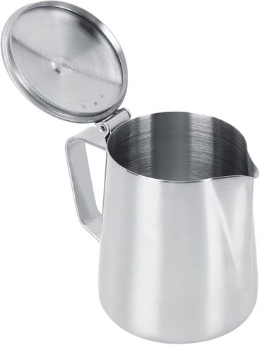 أكواب كريمر، كوب قهوة من الفولاذ المقاوم للصدأ سعة 350 مل، إبريق إبريق الحليب مع غطاء لفن قهوة اللاتيه للمطبخ المكتبي in Kuwait