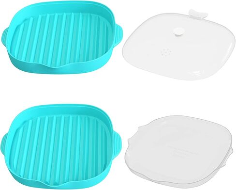 ZYXGOGOGO Microwave Bacon Rack, Two-Tier Bacon Grill Tray, Multifunctional Steamer for Cooking Food, Bacon Cooker with Splatter Lid, Large Capacity, Suggest Dishwasher Clean, Length:11inch.（Blue） in Kuwait