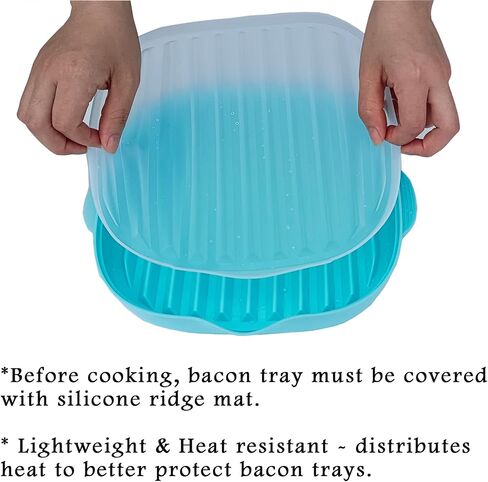 ZYXGOGOGO Microwave Bacon Rack, Two-Tier Bacon Grill Tray, Multifunctional Steamer for Cooking Food, Bacon Cooker with Splatter Lid, Large Capacity, Suggest Dishwasher Clean, Length:11inch.（Blue） in Kuwait