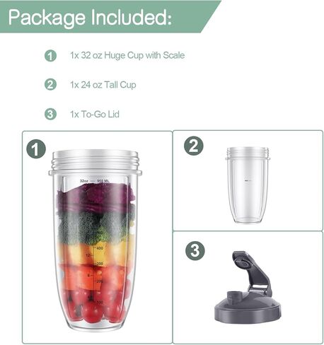 3 قطع 32/680 مل من مجموعة نوتري بوليت للمزج مع مجموعة قابلة للطي من الأعلى إلى غطاء من نوتري بوليت قطع غيار ملحقات نوتري بوليت متوافقة مع نظام الخلاط عالي السرعة 600 وات / 900 واط in Kuwait