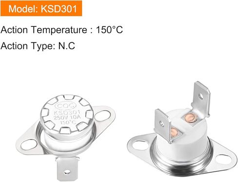 Rebower KSD301 ترموستات 150C NC مفتاح التحكم الحراري في درجة الحرارة، [لثلاجات فرن الميكروويف] - مغلق عادة/زاوية 90 درجة مئوية/سيراميك/قطعتين in Saudi Arabia